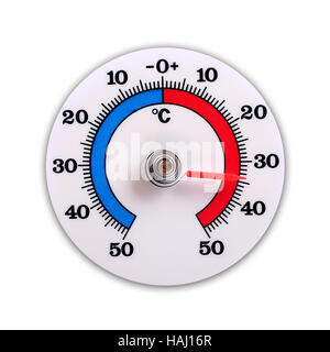 Thermomètre météo isolé sur fond blanc Banque D'Images