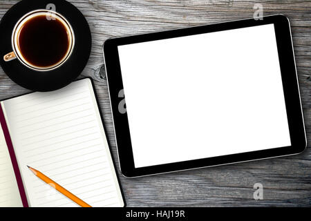 Lieu de travail avec ordinateur portable, tablette numérique et Coffee cup Banque D'Images