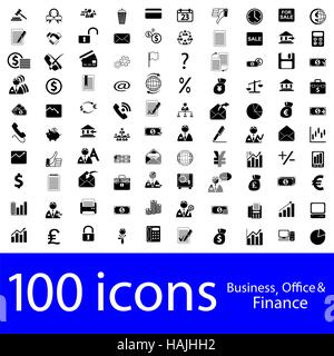 100 icônes Entreprises, Office & Finance. Vector Illustration. Illustration de Vecteur
