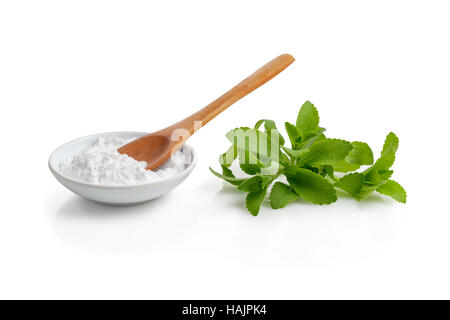 Les feuilles de stevia en poudre et Banque D'Images