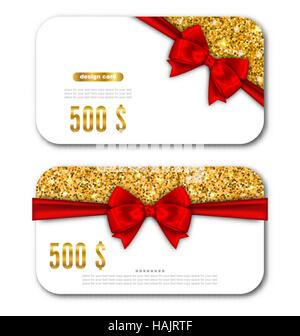 Modèle de carte cadeau avec de la poussière d'Or et noir Texture Ruban Bow Illustration de Vecteur