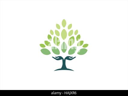 Par contre, le logo de l'arbre naturel main logo arbre symbole, icône de la santé yoga bien-être conception vectorielle Illustration de Vecteur