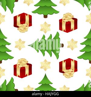 Motif de Noël avec des cadeaux et sapins Illustration de Vecteur