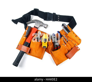 Toolbelt avec divers outils isolated on white Banque D'Images