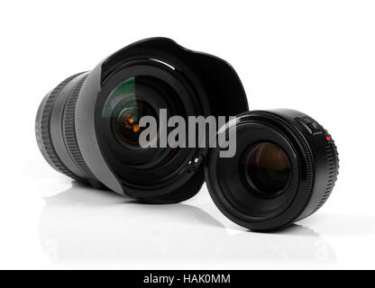 Deux lentilles de caméra photo isolated on white Banque D'Images