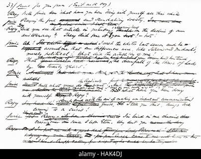 Une page du manuscrit de la pièce intitulée La danse, fille de Henry Arthur Jones, 1851 - 1929. Le dramaturge anglais. Du Strand Magazine, Vol I Janvier à juin 1891. Banque D'Images