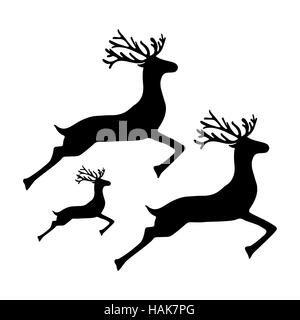 Famille de saut de renne et d'exécution sur un fond blanc Illustration de Vecteur