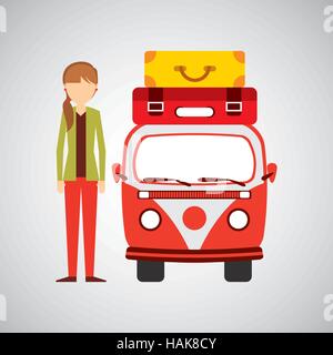 Coiffure queue fille vintage van camping-valises vector illustration eps 10 Illustration de Vecteur