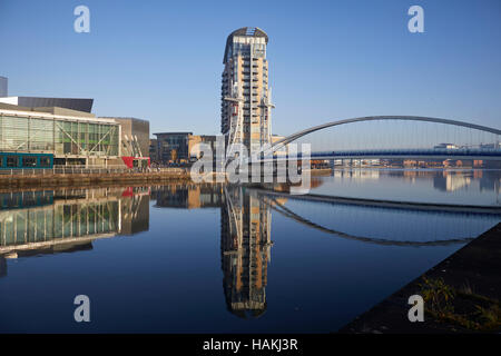 Musée Lowry Manchester Salford Quays Détail/close up front de réflexion copyspace theatre et gallery complexe situé sur la jetée 8 Architecte Banque D'Images