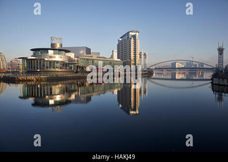 Musée Lowry Manchester Salford Quays Détail/close up front de réflexion copyspace theatre et gallery complexe situé sur la jetée 8 Architecte Banque D'Images