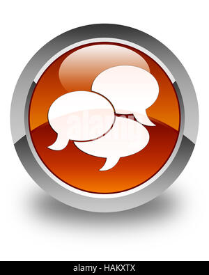 L'icône commentaires isolé sur bouton rond marron brillant abstract illustration Banque D'Images
