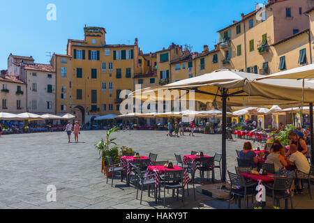 Piazza del Anfiteatro à Lucca, Italie Banque D'Images