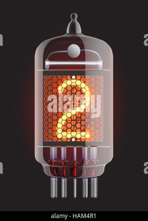 Tube Nixie indicateur. Le numéro deux de retro, la transparence assurée. Vector illustration. Illustration de Vecteur