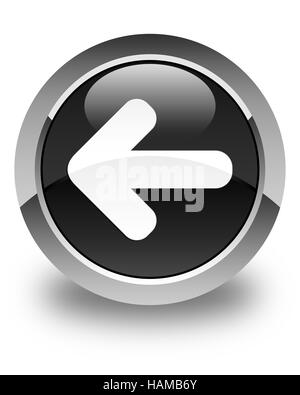 L'icône flèche arrière isolé sur bouton rond noir brillant abstract illustration Banque D'Images