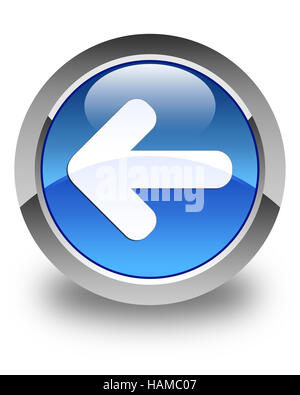 L'icône flèche arrière isolé sur le bouton rond bleu brillant abstract illustration Banque D'Images