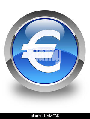 Signe Euro isolé sur l'icône bouton rond bleu brillant abstract illustration Banque D'Images