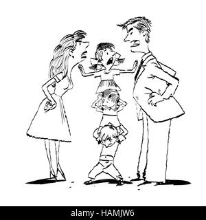 Querelle au sein de la famille, maman et papa, la lutte contre les enfants calme Illustration de Vecteur