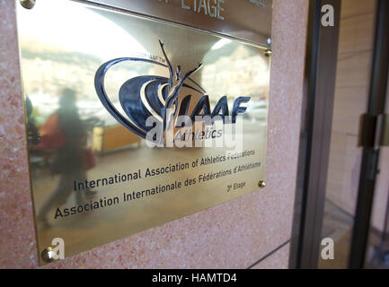 Monte Carlo, Monaco. 06Th Dec 2016. Monaco, Monte Carlo - 1 décembre 2016 : Siège de l'entrée du bureau de l'IAAF | Verwendung weltweit/alliance photo Credit : dpa/Alamy Live News Banque D'Images