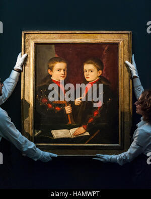 Londres, Royaume-Uni. 2 décembre 2016. Tous les techniciens 'Portrait de deux garçons, être des membres de la famille Pesaro' par Tiziano Vecellio, appelé Titien, (est. GBP 1-1.5m) , à un essai de Sotheby's Old Masters à venir Vente du soir à New Bond Street. Crédit : Stephen Chung / Alamy Live News Banque D'Images