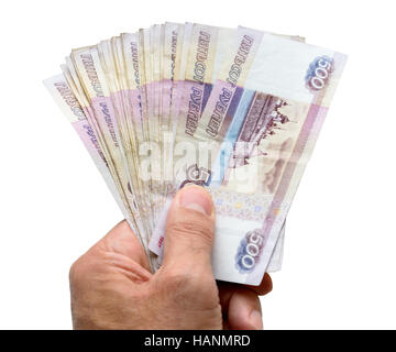 Les billets sont en coupures de 500 roubles en main Banque D'Images