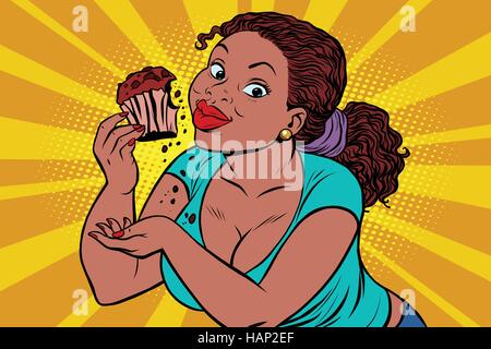 Concept de régime woman eating cupcake Illustration de Vecteur