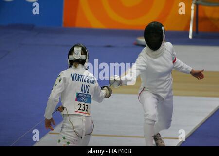 GEORGINA HARLAND ESCRIME PENTATHLON MODERNE Athènes Grèce 27 Août 2004 Banque D'Images