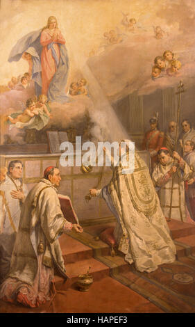 ROME, ITALIE - Le 9 mars 2016 : la peinture hommage à la Vierge dans la chapelle de Notre-Dame de Lourdens à l'église Chiesa di Santa Maria in Aquiro Banque D'Images
