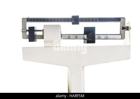 Les balances à plate-forme de pesage machine fer isolé sur blanc. Banque D'Images