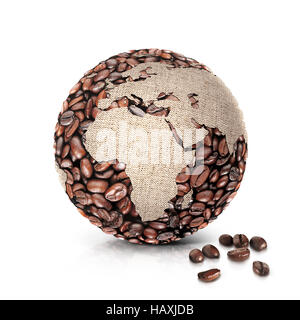 Coffee World 3D illustration d'Europe et d'Afrique site sur fond blanc Banque D'Images