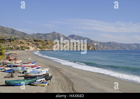 Playa Burriana, plage, Nerja, Espagne Banque D'Images