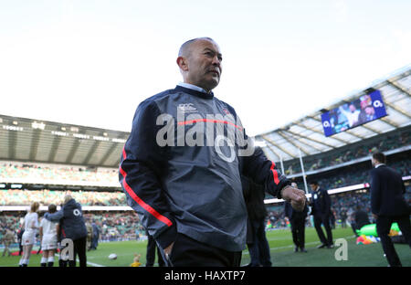 Eddie Jones, entraîneur-chef d'Angleterre, lors du match international d'automne au stade Twickenham, Londres. APPUYEZ SUR ASSOCIATION photo. Date de la photo: Samedi 3 décembre 2016. Voir l'histoire de PA RUGBYU England. Le crédit photo devrait se lire comme suit : David Davies/PA Wire. Banque D'Images