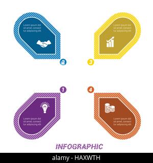 Flèches de couleur disposés en cercle, pointant à l'intérieur du cercle. Modèle à quatre positions numérotées infographique Illustration de Vecteur