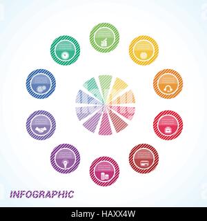 Les cercles à rayures colorées, modèle pour l'infographie 10 positions Illustration de Vecteur