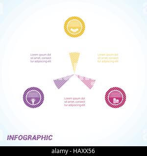 Les cercles à rayures colorées, modèle pour l'infographie trois positions Illustration de Vecteur