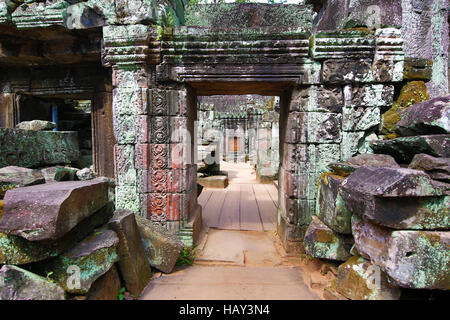 Ruines à Ta Prohm Temple, Angkor, Siem Reap, Cambodge Banque D'Images