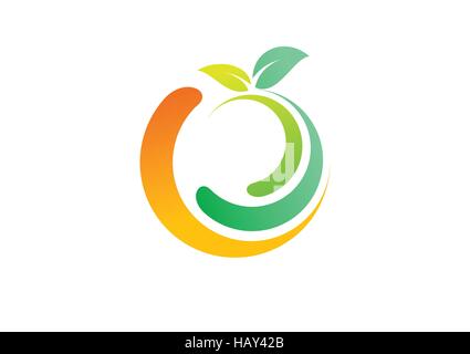 Logo de fruits frais, bien-être santé concept design logo, symbole de la pomme fruit citron icône vecteur, résumé les lignes circulaires sphere Illustration de Vecteur