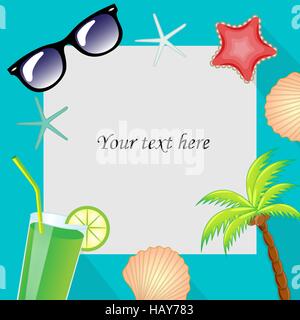 Voyages d'été modèle avec plage été accessoires. Modèle d'été pour le cadre de texte. vector illustration. Illustration de Vecteur