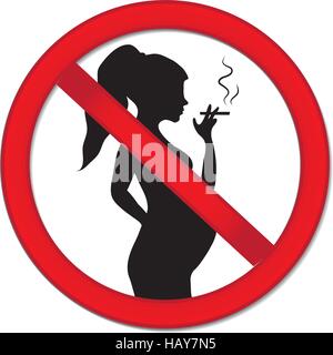 La grossesse ne pas fumer. Signe d'interdiction rouge-femme enceinte avec une cigarette. Panneau d'avertissement pour ne pas fumer pendant la grossesse Illustration de Vecteur