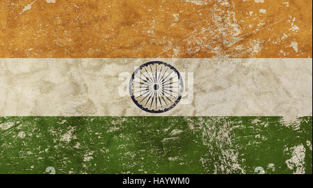 Old grunge vintage décolorée sale minable distressed République de l'Inde drapeau héraldique historique Banque D'Images