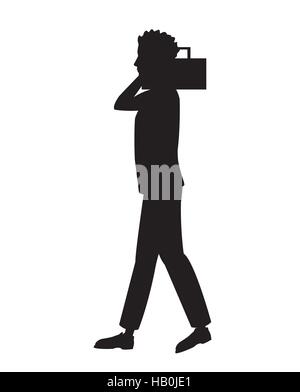 Guy silhouette radio music walking Illustration de Vecteur