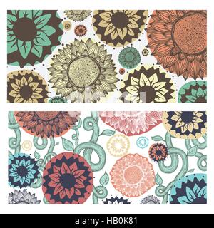 Ensemble de motifs floraux colorés. Décor de fleurs, branches, Illustration de Vecteur