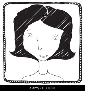 Woman hand drawn avatar isolé sur fond blanc, noir, fra Illustration de Vecteur