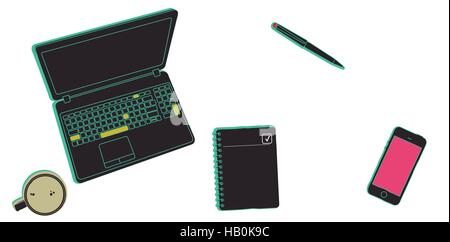 Articles de bureau sur le fond isolé Illustration de Vecteur