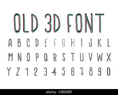 Vieux colorés font 3D, effet stéréoscopique Illustration de Vecteur
