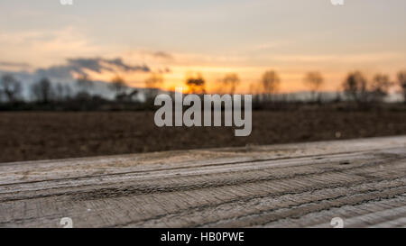 Agriculture - palette vide en face du coucher de soleil chaud Banque D'Images