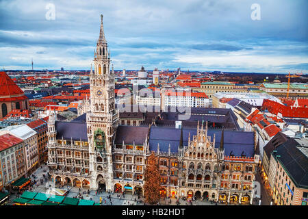 Vue aérienne de Marienplatz à Munich Banque D'Images