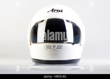 Casque blanc moto Banque D'Images