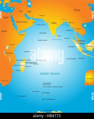 Carte de région de l'océan Indien Banque D'Images