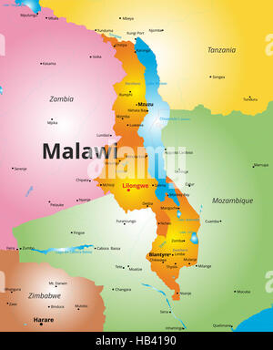 Carte des couleurs de pays Malawi Banque D'Images