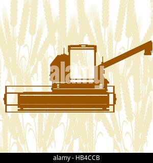 Les machines agricoles. Moissonneuse-batteuse, sur fond d'épis de céréales. Banque D'Images